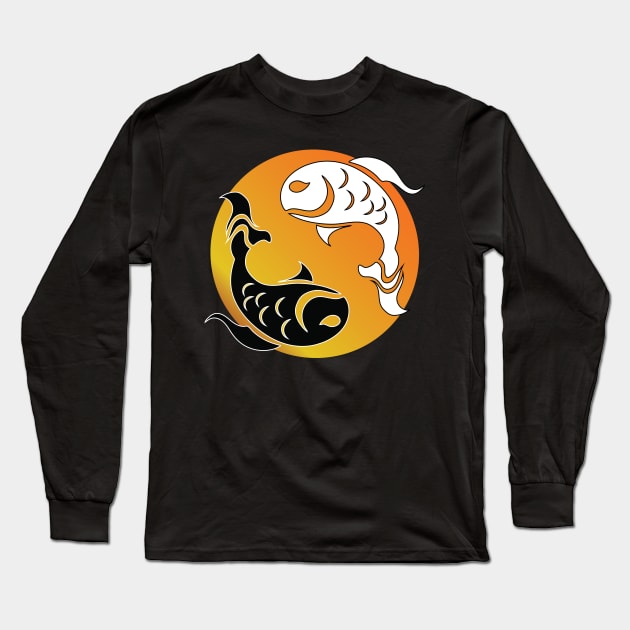 Yin and Yang Tribal style fish, yellow Long Sleeve T-Shirt by Designs by Darrin